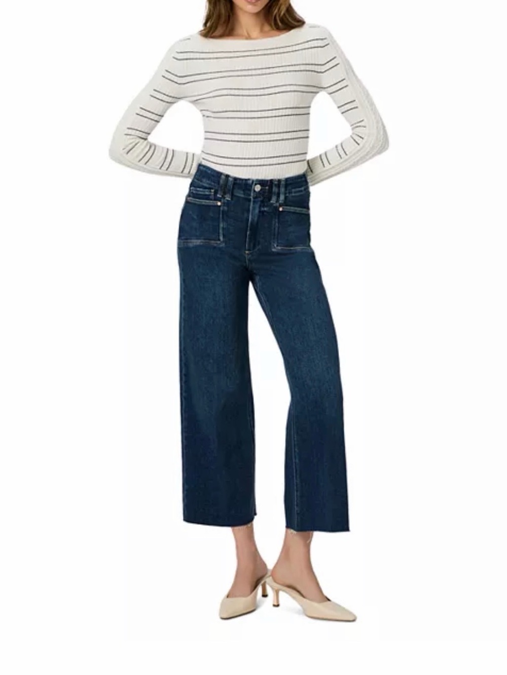 PAIGE womens Anessa Wide-Leg Jeans in Deep Blue Wash